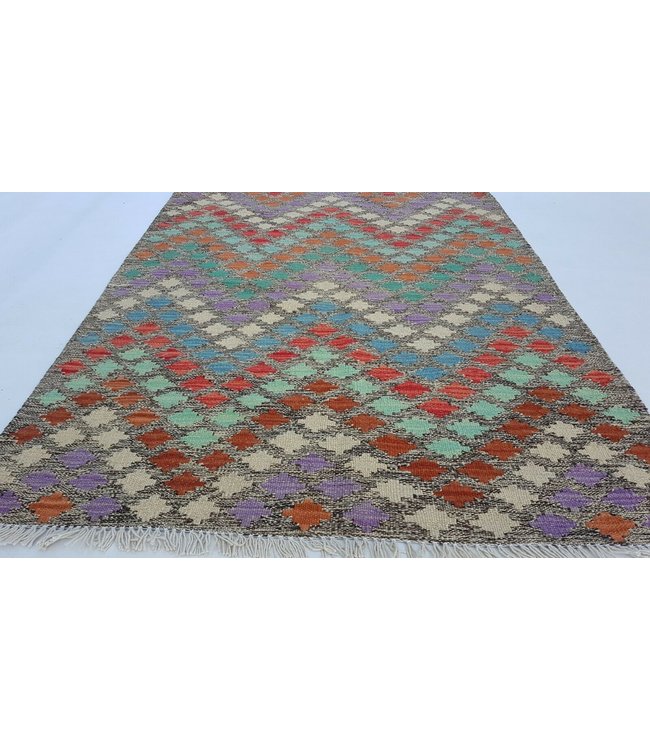Lovely Handmade Striped multi color afghan kelim rug 118x93 cm 100% Wool Tribal