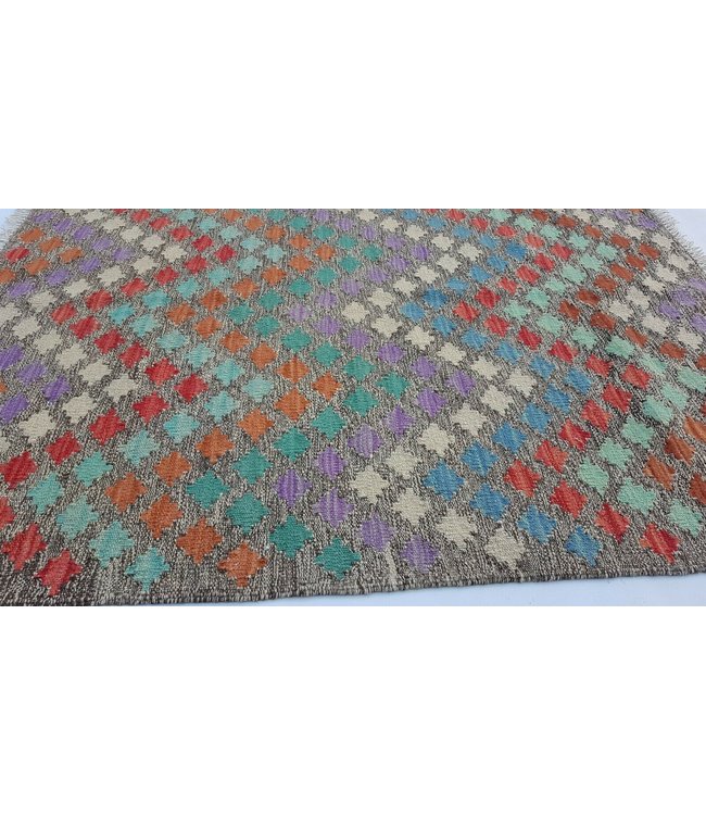 Lovely Handmade Striped multi color afghan kelim rug 118x93 cm 100% Wool Tribal