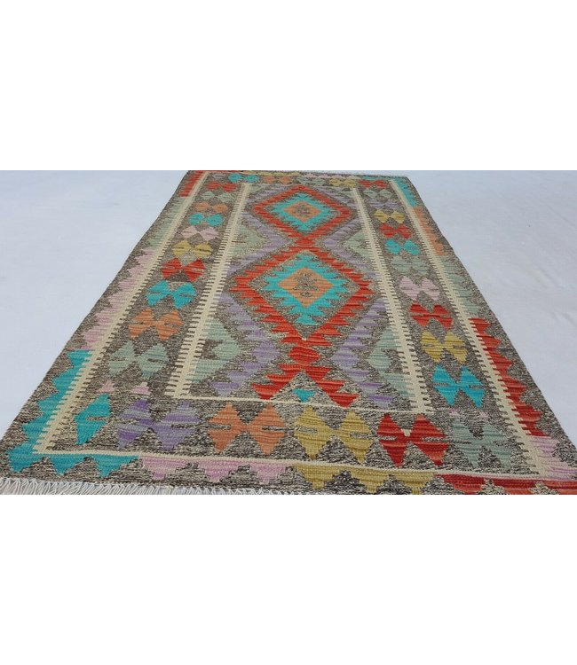 Beautiful Geometric Handwoven Afghan Kilim Rug 176x99 cm Multi color Rectangle 100% Wool Tribal