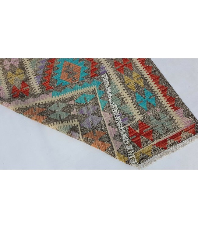 Beautiful Geometric Handwoven Afghan Kilim Rug 176x99 cm Multi color Rectangle 100% Wool Tribal
