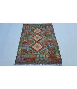 Beautiful Geometric Handwoven Afghan Kilim Rug 138x103 cm Multi color Rectangle 100% Wool Tribal