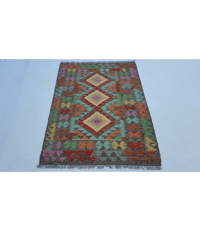 Beautiful Geometric Handwoven Afghan Kilim Rug 138x103 cm Multi color Rectangle 100% Wool Tribal