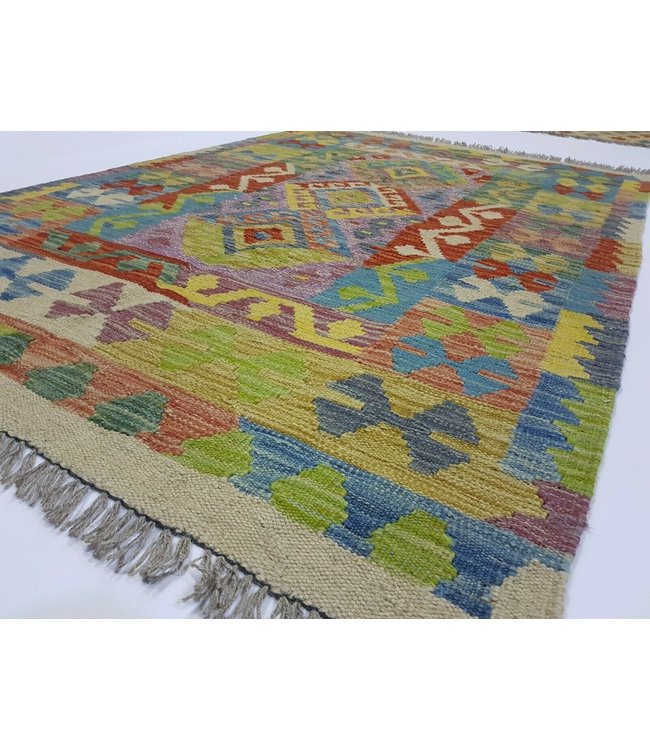 Beautiful Handwoven Geometric Afghan Kilim Rug 148x103 cm Multi color Rectangle Tribal 100% Wool