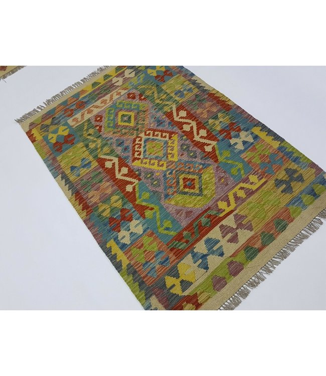 Beautiful Handwoven Geometric Afghan Kilim Rug 148x103 cm Multi color Rectangle Tribal 100% Wool