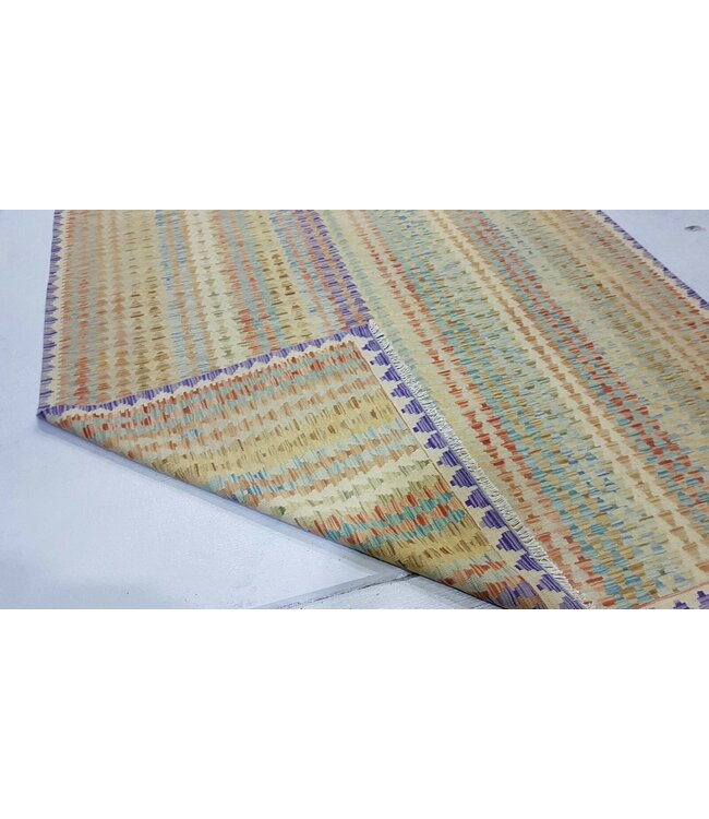 Fantastic Striped Handwoven Transitional Afghan Kilim Rug 292x203 cm Multi color Rectangle Tribal 100% Wool