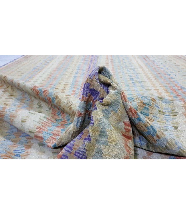 Fantastic Striped Handwoven Transitional Afghan Kilim Rug 292x203 cm Multi color Rectangle Tribal 100% Wool