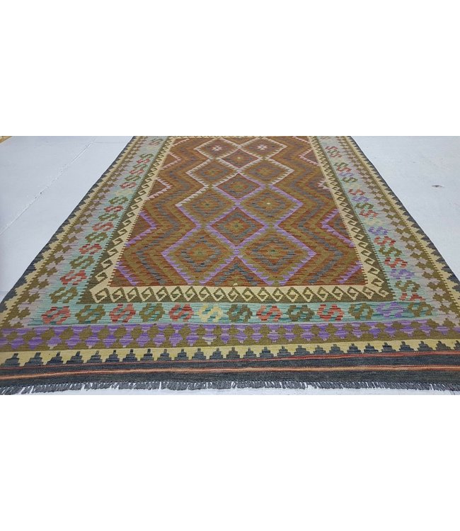 Fantastic Handwoven Geometric Afghan Kilim Rug 297x190 cm Multi color Rectangle Tribal 100% Wool