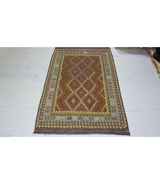 Fantastic Handwoven Geometric Afghan Kilim Rug 297x190 cm Multi color Rectangle Tribal 100% Wool