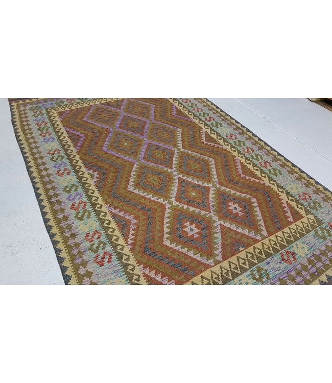 Fantastic Handwoven Geometric Afghan Kilim Rug 297x190 cm Multi color Rectangle Tribal 100% Wool