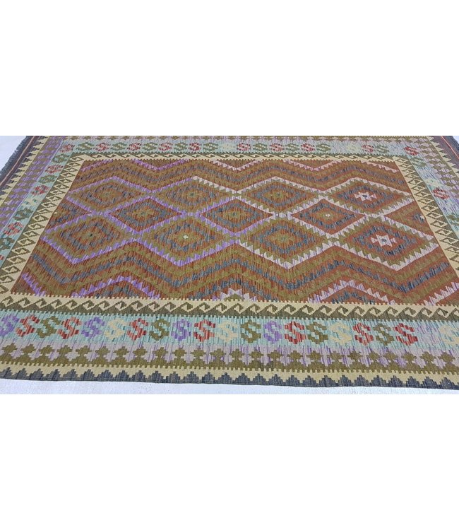 Fantastic Handwoven Geometric Afghan Kilim Rug 297x190 cm Multi color Rectangle Tribal 100% Wool