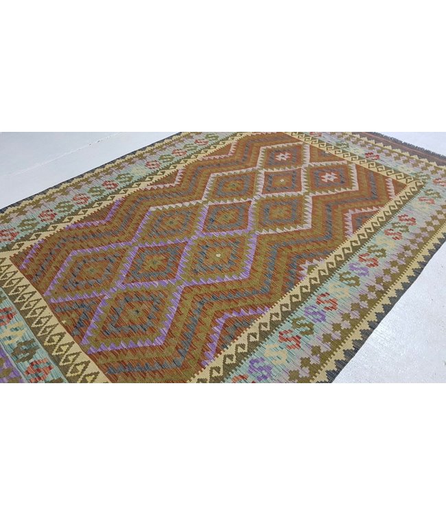 Fantastic Handwoven Geometric Afghan Kilim Rug 297x190 cm Multi color Rectangle Tribal 100% Wool