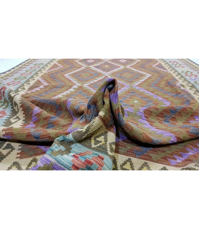 Fantastic Handwoven Geometric Afghan Kilim Rug 297x190 cm Multi color Rectangle Tribal 100% Wool