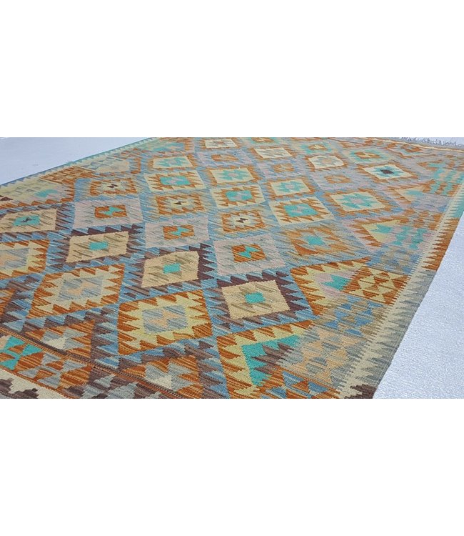 Beautiful Handwoven Geometric Afghan Kilim Rug 255x159 cm Multi color Rectangle Tribal 100% Wool