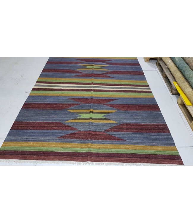 Beautiful Modern Handwoven Geometric Afghan Kilim Rug 301x216 cm Multi color Rectangle Tribal 100% Wool