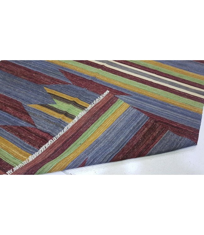 Beautiful Modern Handwoven Geometric Afghan Kilim Rug 301x216 cm Multi color Rectangle Tribal 100% Wool