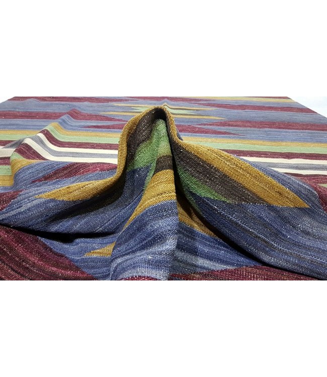 Beautiful Modern Handwoven Geometric Afghan Kilim Rug 301x216 cm Multi color Rectangle Tribal 100% Wool