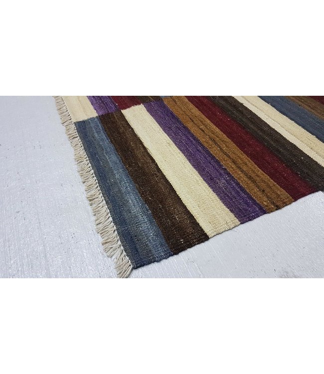 Fantastic Checked Handwoven Geometric Afghan Kilim Rug 267x185 cm Multi color Rectangle Tribal 100% Wool