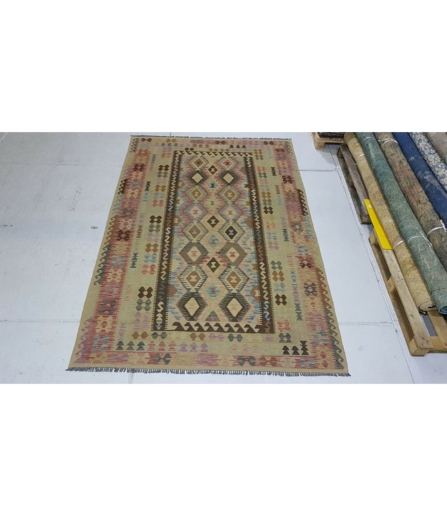 Fantastic Traditional Handwoven Geometric Afghan Kilim Rug 298x197 cm Multi color Rectangle Tribal 100% Wool