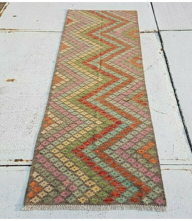 Beautiful Oriental Handwoven Geometric Afghan Kilim Rug 294x87 cm Multi color Rectangle Tribal 100% Wool