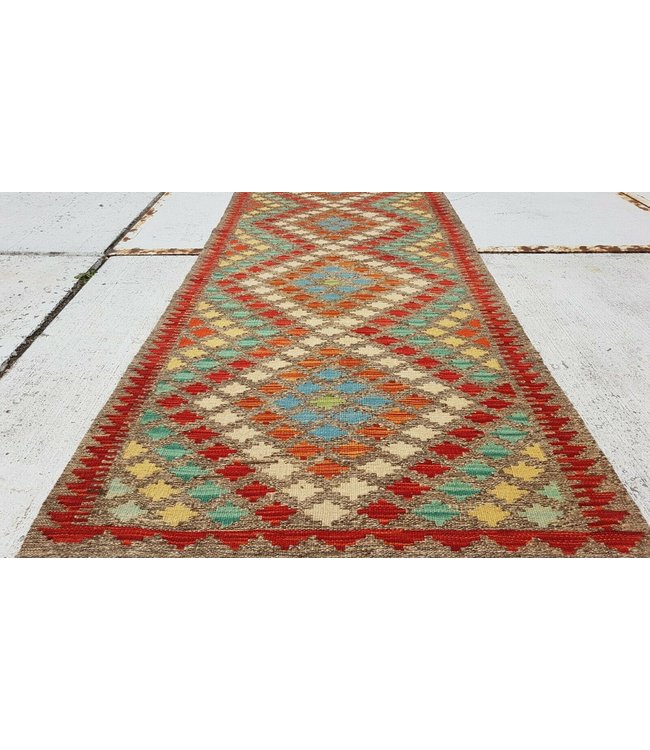 Beautiful Oriental Handwoven Geometric Afghan Kilim Rug 292x90 cm Multi color Rectangle Tribal 100% Wool