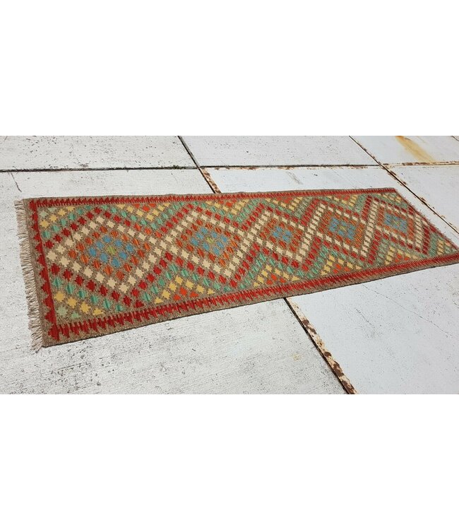 Beautiful Oriental Handwoven Geometric Afghan Kilim Rug 292x90 cm Multi color Rectangle Tribal 100% Wool