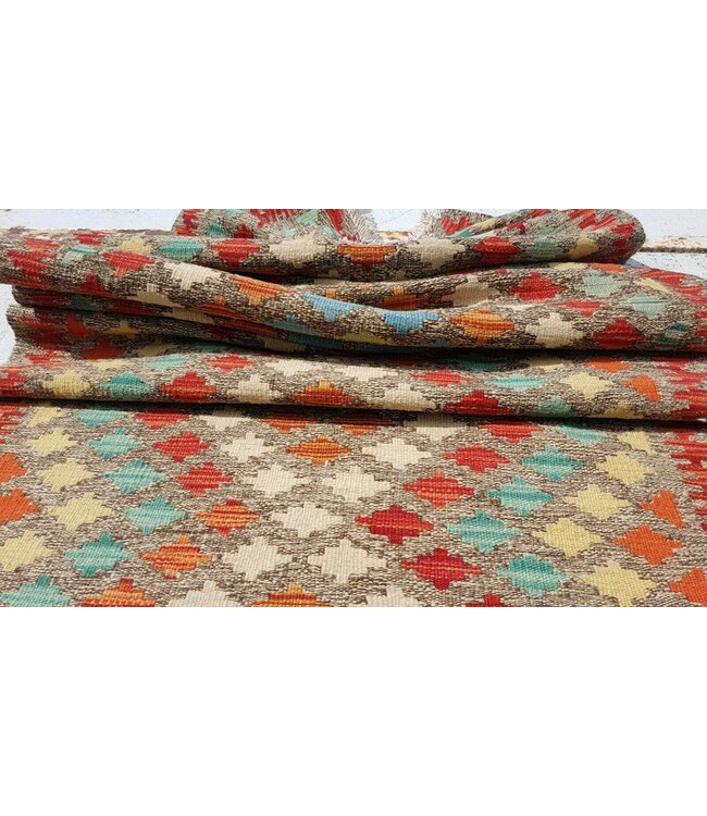 Beautiful Oriental Handwoven Geometric Afghan Kilim Rug 292x90 cm Multi color Rectangle Tribal 100% Wool