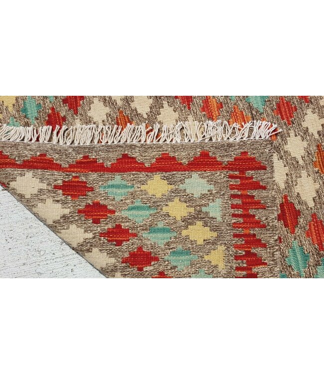 Beautiful Oriental Handwoven Geometric Afghan Kilim Rug 292x90 cm Multi color Rectangle Tribal 100% Wool