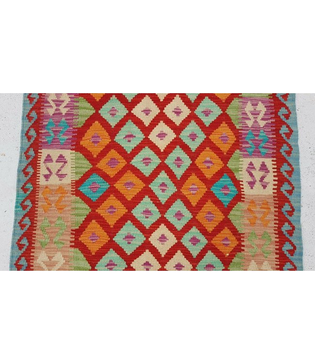 Fantastic Oriental Handwoven Geometric Afghan Kilim Rug 298x94 cm Multi color Rectangle Tribal 100% Wool