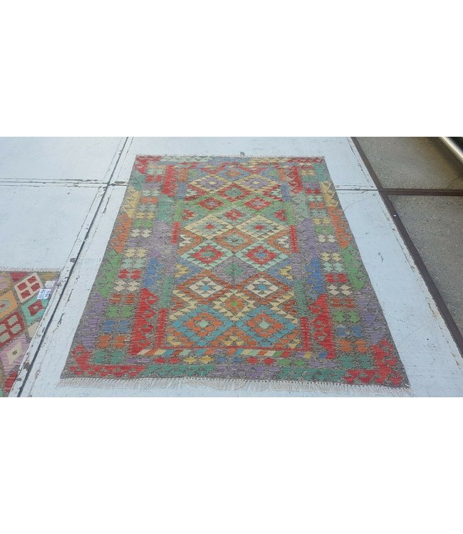Fantastic Oriental Handwoven Geometric Afghan Kilim Rug 200x155 cm Multi color Rectangle Tribal 100% Wool