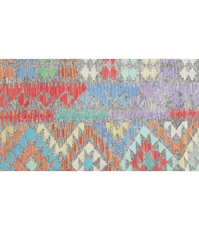 Fantastic Oriental Handwoven Geometric Afghan Kilim Rug 200x155 cm Multi color Rectangle Tribal 100% Wool