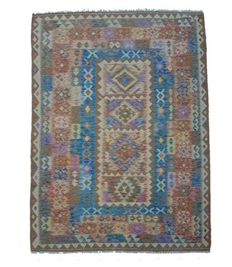 Beautiful Oriental Handwoven Geometric Afghan Kilim Rug 245x161 cm Multi color Rectangle Tribal 100% Wool