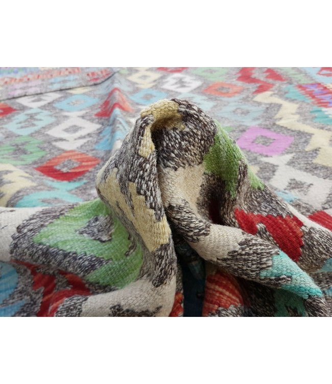 Beautiful Oriental Handwoven Geometric Afghan Kilim Rug 233x182 cm Multi color Rectangle Tribal 100% Wool