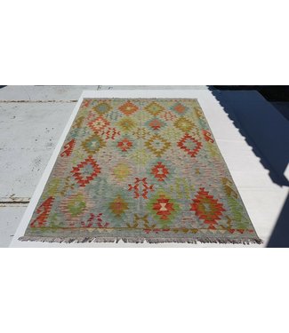 Fantastic Geometric Handwoven Afghan Kilim Rug 243x174 cm Multi color Rectangle 100% Wool Tribal