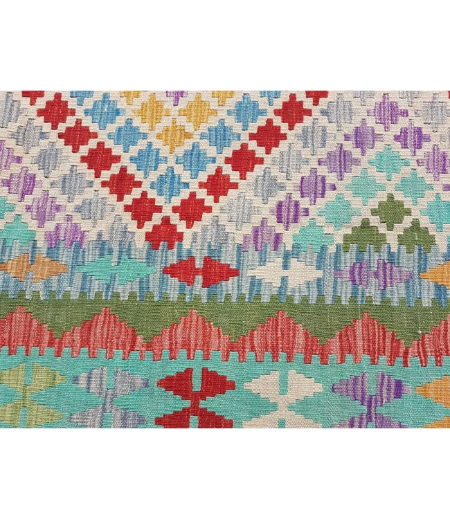 Beautiful Geometric Handwoven Afghan Kilim Rug 245x162 cm Multi color Rectangle 100% Wool Tribal