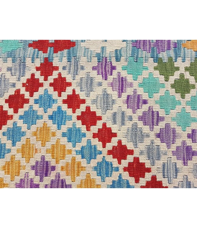 Beautiful Geometric Handwoven Afghan Kilim Rug 245x162 cm Multi color Rectangle 100% Wool Tribal