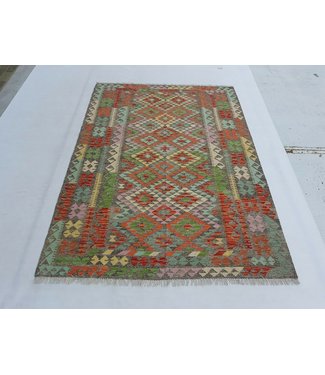Fantastic Oriental Handwoven Geometric Afghan Kilim Rug 239x173 cm Multi color Rectangle Tribal 100% Wool
