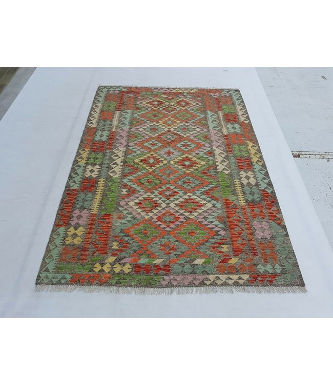 Fantastic Oriental Handwoven Geometric Afghan Kilim Rug 239x173 cm Multi color Rectangle Tribal 100% Wool