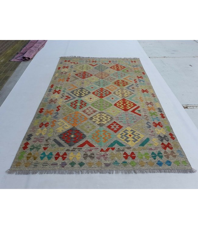 Beautiful Geometric Handwoven Afghan Kilim Rug 299x196  cm Multi color Rectangle 100% Wool Tribal
