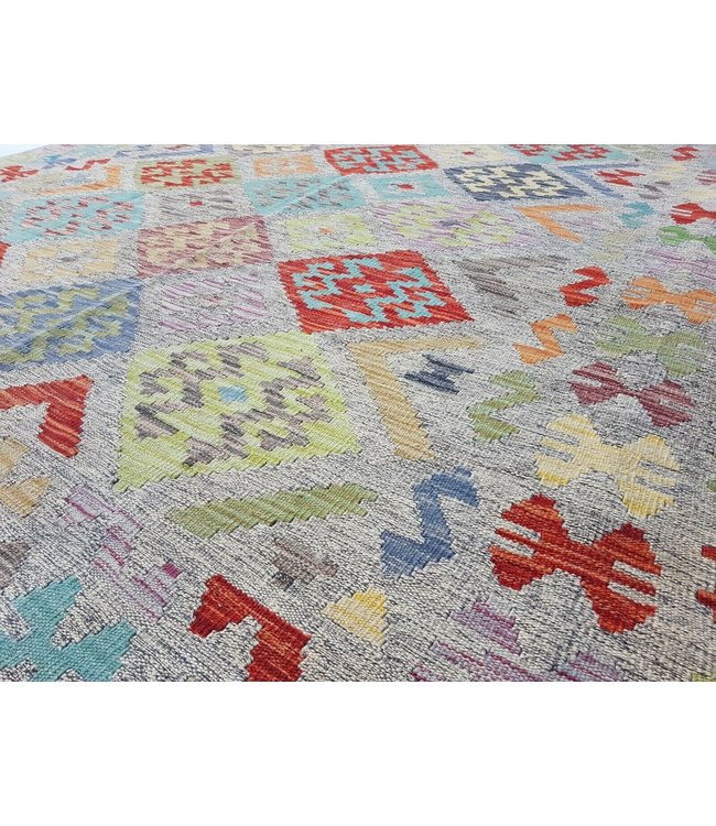 Beautiful Geometric Handwoven Afghan Kilim Rug 299x196  cm Multi color Rectangle 100% Wool Tribal