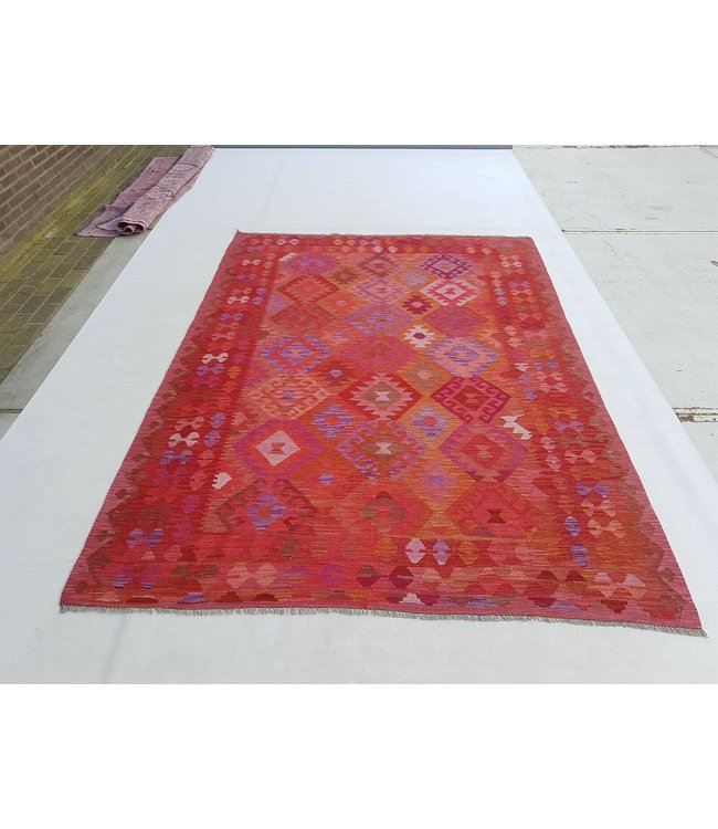 Beautiful Oriental Handwoven Geometric Afghan Kilim Rug 290x204 cm Multi color Rectangle Tribal 100% Wool