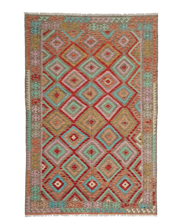 Beautiful Oriental Handwoven Geometric Afghan Kilim Rug 300x205 cm Multi color Rectangle Tribal 100% Wool