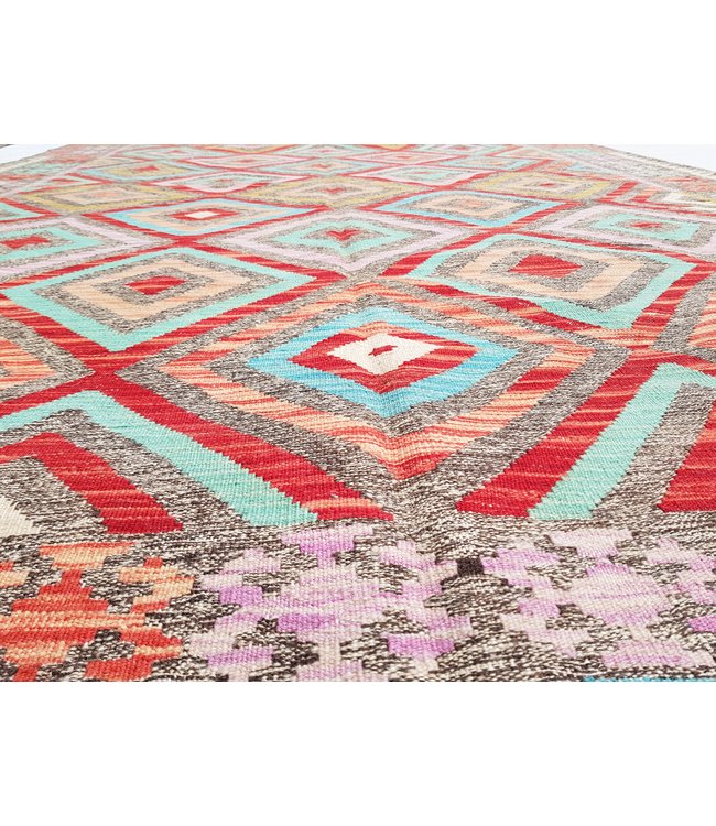Beautiful Oriental Handwoven Geometric Afghan Kilim Rug 300x205 cm Multi color Rectangle Tribal 100% Wool
