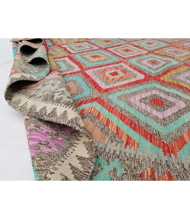 Beautiful Oriental Handwoven Geometric Afghan Kilim Rug 300x205 cm Multi color Rectangle Tribal 100% Wool