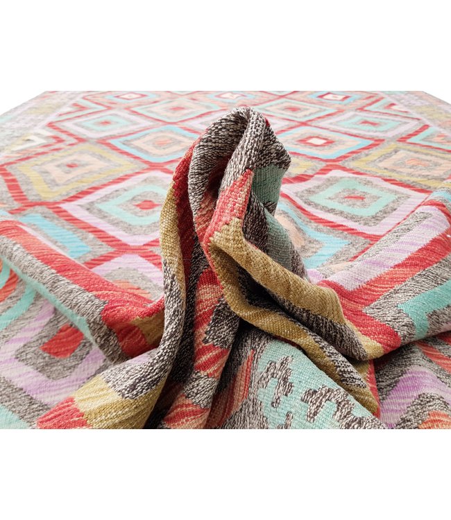 Beautiful Oriental Handwoven Geometric Afghan Kilim Rug 300x205 cm Multi color Rectangle Tribal 100% Wool