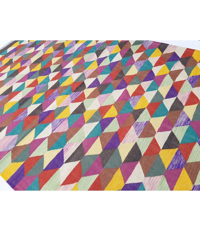 Beautiful Traditional Handwoven Afghan Kilim Rug 296x202 cm Multi color Rectangle 100% Wool