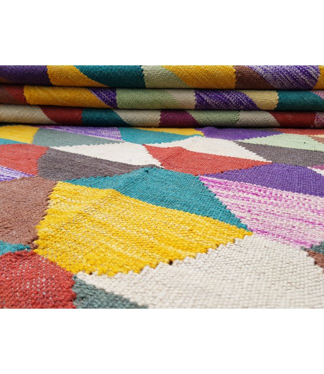 Beautiful Traditional Handwoven Afghan Kilim Rug 296x202 cm Multi color Rectangle 100% Wool