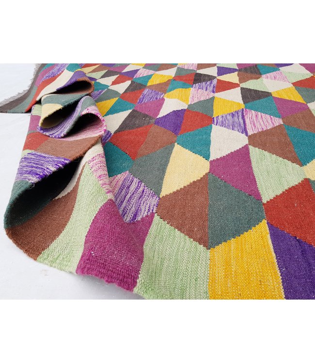 Beautiful Traditional Handwoven Afghan Kilim Rug 296x202 cm Multi color Rectangle 100% Wool