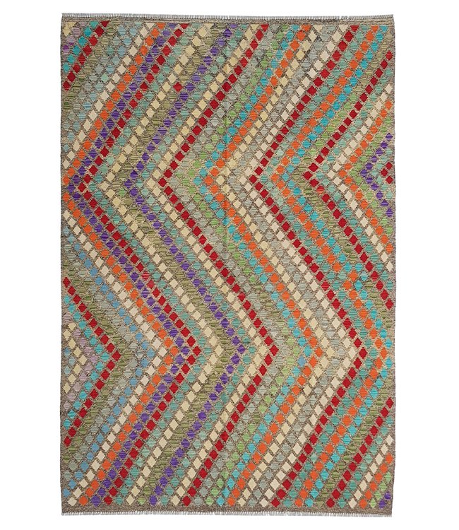 Fantastic Geometric Handwoven Afghan Kilim Rug 294x209 cm Multi color Rectangle 100% Wool Tribal