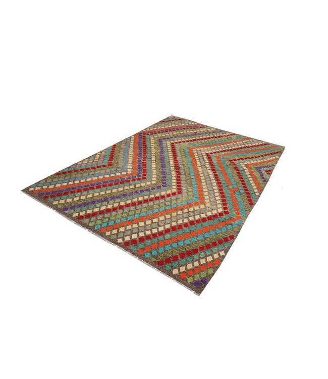 Fantastic Geometric Handwoven Afghan Kilim Rug 294x209 cm Multi color Rectangle 100% Wool Tribal
