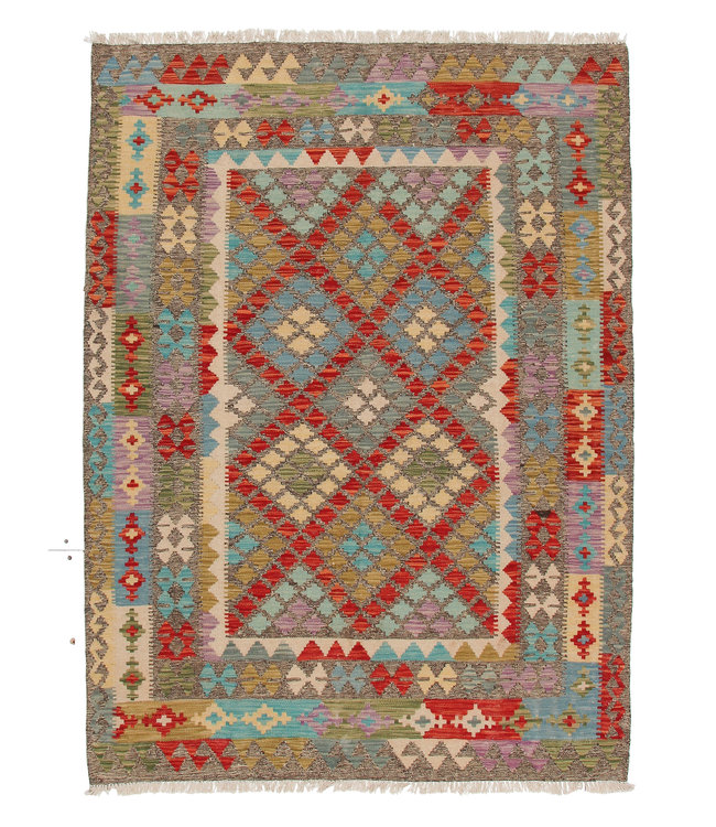 Hand knotted Multi color Afghan Kilim Area Rug 203x153 cm Oriental 100% Wool